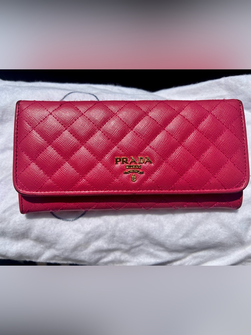 Prada Pink Saffiano Quilted Leather Continental Wallet Gold Hardware